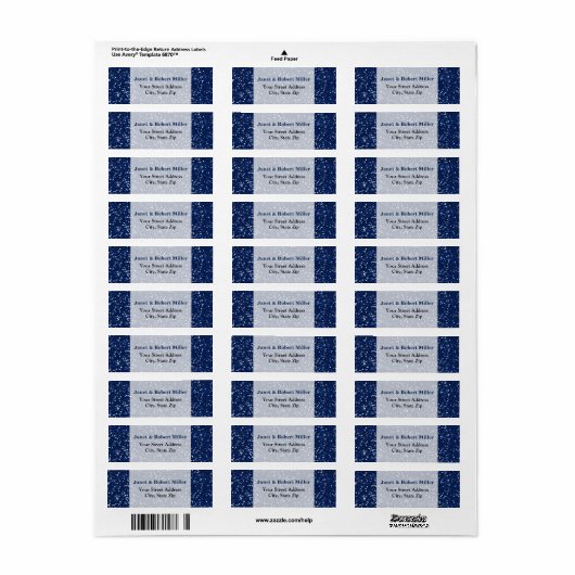 Étiquette Parties scintillant bleue design (Feuille entière)