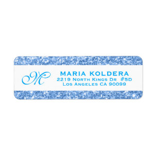 Étiquette Parties scintillant Blue Faux Monogramme personnal
