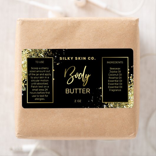 Étiquette Parties scintillant de luxe Beurre noir et or Étiq (En situation)