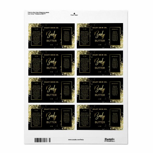 Étiquette Parties scintillant de luxe Beurre noir et or Étiq (Feuille entière)