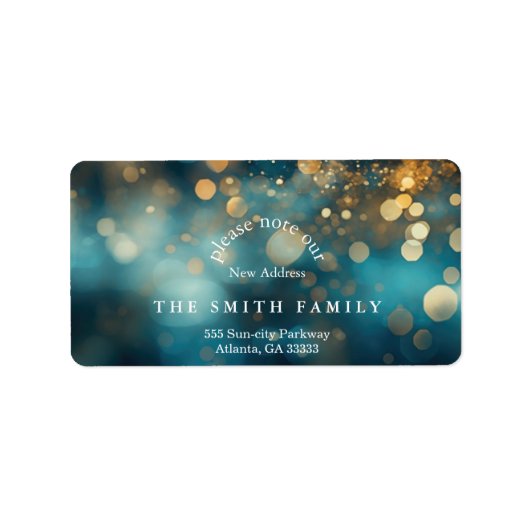 Étiquette Parties scintillant de Noël Bokeh Nouvelle adresse (Devant)
