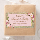 Étiquette Parties scintillant d'or floral rose vierge Brunch (En situation)