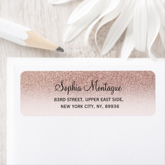 Étiquette Parties scintillant d'or rose en faux girly modern (En situation)