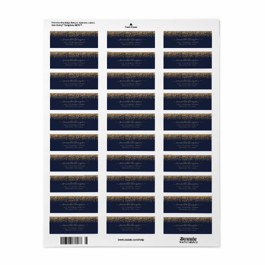 Étiquette Parties scintillant d'or Script Marine Nom bleu Ad (Feuille entière)