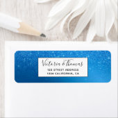 Étiquette Parties scintillant en feuille métallique bleu fon (En situation)