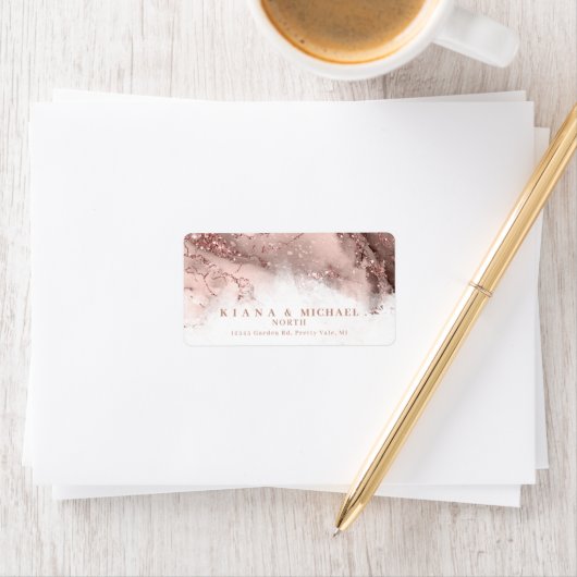 Étiquette Parties scintillant en marbre Mariage Rose Gold ID (En situation)