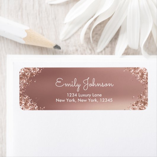 Étiquette Parties scintillant en or rose pâle et étincelante (En situation)