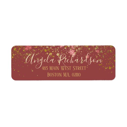 Étiquette Parties scintillant en or rouge profond Paint Spla (Devant)