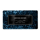 Étiquette Parties scintillant encadrée Blue Navy RSVP Adress (Devant)