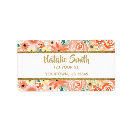 Étiquette Parties scintillant Florale et Gold Adresse de ret (Devant)