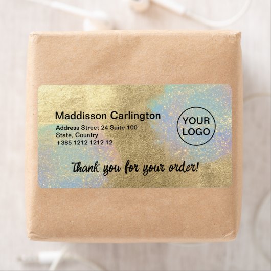 Étiquette Parties scintillant Gold et Iridescente Texture Li (En situation)