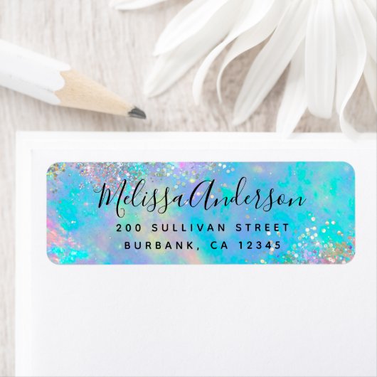 Étiquette Parties scintillant holographique Opal Iridescente (En situation)