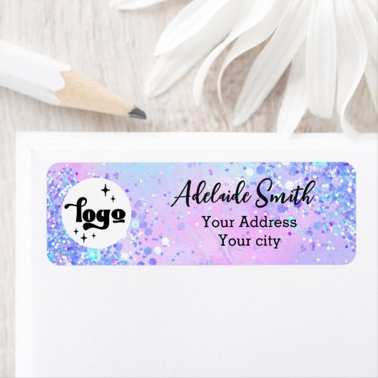 Étiquette parties scintillant lavande (En situation)