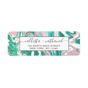 Étiquette Parties scintillant moderne blanche rose Turquoise