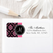Étiquette Parties scintillant noire Damask rose Monogramme i (En situation)