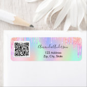 Étiquette Parties scintillant rose gouttes de code qr entrep (En situation)