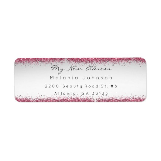 Étiquette Parties scintillant rose gris Nouvelle adresse Del (Devant)