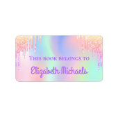 Étiquette Parties scintillant rose irisé nom arc-en-ciel pla (Devant)