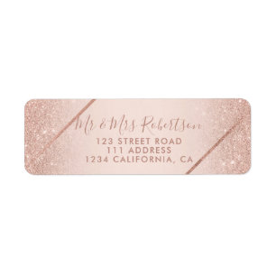 Étiquette parties scintillant rose or sombre script blush ro