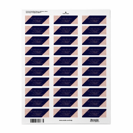 Étiquette parties scintillant rose or sombre script marine b (Feuille entière)