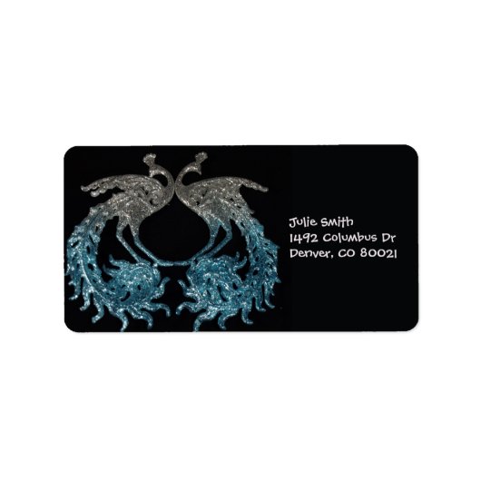 Étiquette Parties scintillant Sliver et Blue Peacock (Devant)