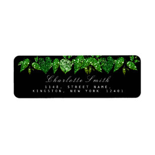 Étiquette Parties scintillant verte Cali Noir Bois Feuilles