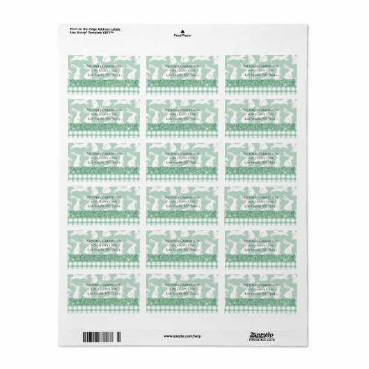Étiquette Parties scintillant verte En vichy Lapins Plaid Ad (Feuille entière)