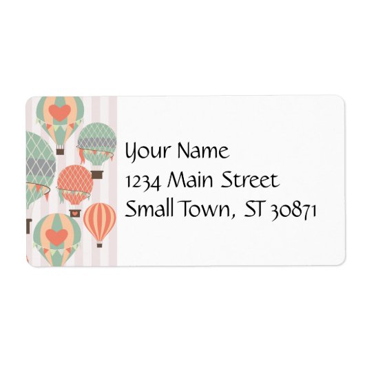Étiquette Pastel Hot Air Balloons Monte Pink Strié Sky (Devant)