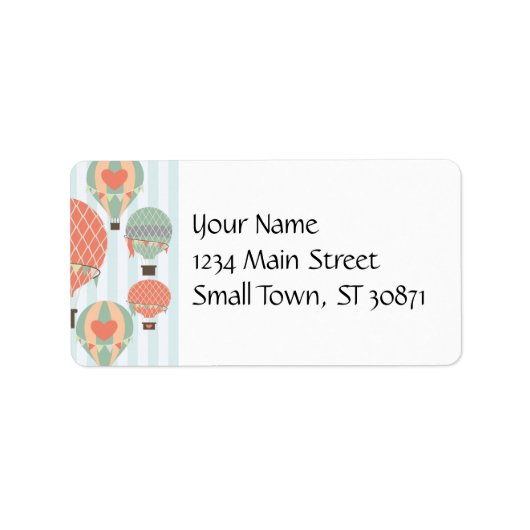 Étiquette Pastel Hot Air Balloons se lèvent sur Blue Stripat (Devant)