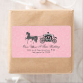 Étiquette Pastel Pink & Black Mariage Horse & Carriage (En situation)