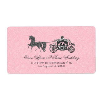 Étiquette Pastel Pink & Black Mariage Horse & Carriage