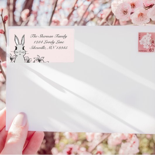 Étiquette Pastel Pink Bunny Spring Adresse de retour
