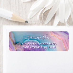 Étiquette Pastel Purple Blue Rose Agate Nom élégant