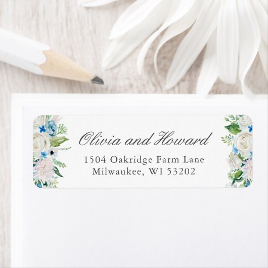 Étiquette Pastel Sage Vert Bleu Blanc Aquarelle Florale (En situation)