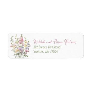 Étiquette Pastel Whimsical Sweet Pea Flowers Adresse de reto