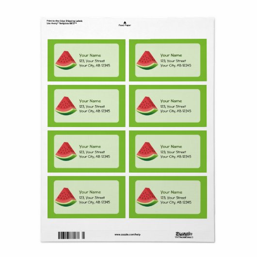 Étiquette Pastèque (Feuille entière)