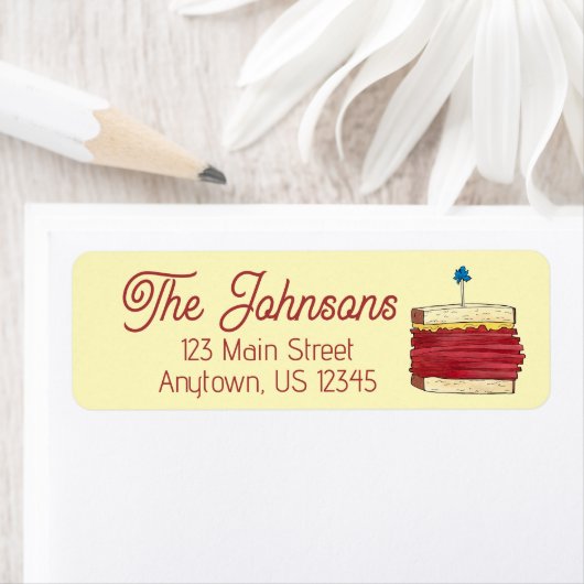 Étiquette Pastrami sur Rye NYC Kosher Jewish Deli Sandwich (En situation)