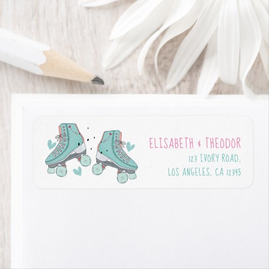 Étiquette Patinage à rouleaux d'anniversaire Pastel (En situation)