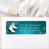 Étiquette Patins à glace et flocons de neige Aqua Turquoise (En situation)