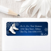 Étiquette Patins à glace et flocons de neige Bleu (En situation)