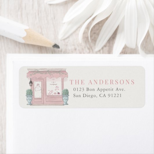 Étiquette pâtisserie Paris Pink Anniversaire (En situation)