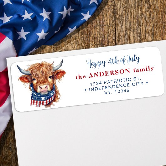 Étiquette Patriotic Cow 4 juillet American Return Adresse
