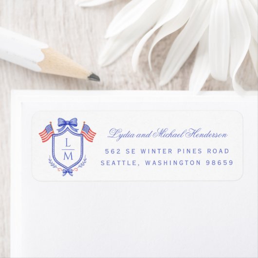Étiquette Patriotic Crest Wedding Return Address (En situation)