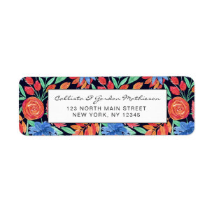 Étiquette Pattern Artsy Coral Blue Floral Watercolor