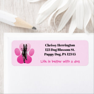 Étiquette Pawprint rose Chaud sur rose / Chien Malinois Belg