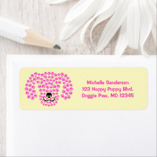 Étiquette Pawprints à tête de chien / Rose chaud & Pastel Ja