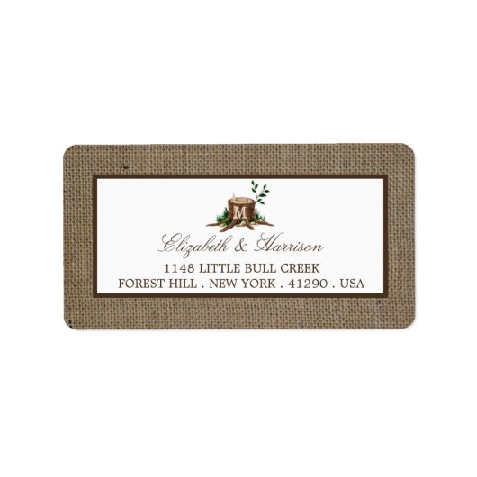 Étiquette Pays Russe Monogramme Arbre et Mariage de Burlap (Devant)