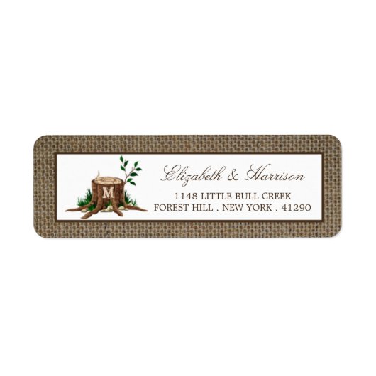 Étiquette Pays Russe Monogramme Arbre et Mariage de Burlap (Devant)