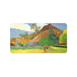Étiquette Paysage tahitien, Montagnes Tahiti, Paul Gauguin