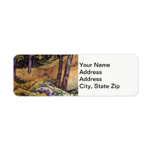 Étiquette Paysages de campagne et champ pittoresque de bois 